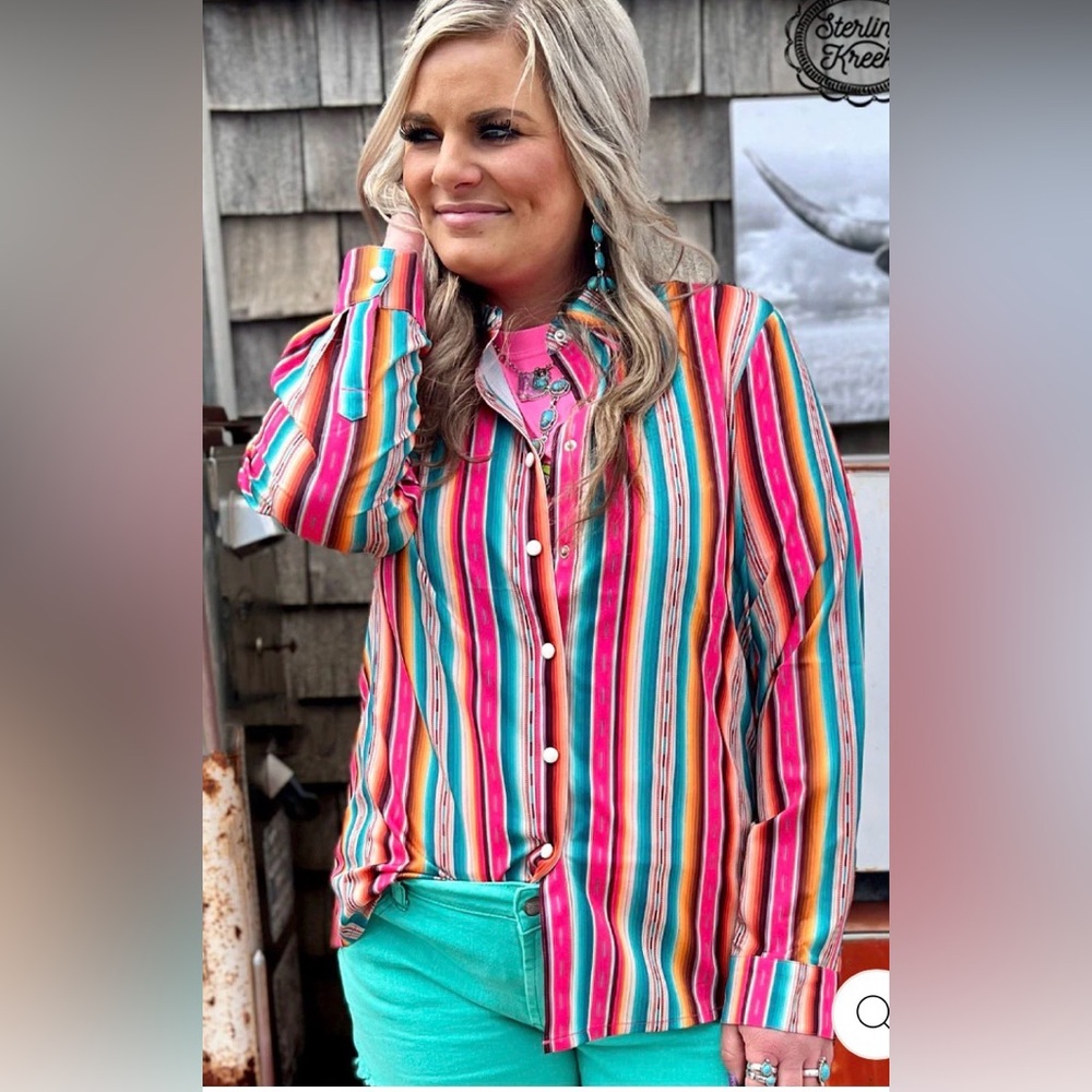 🩷🩵 Sterling Kreek Feel The Sunset Western Rodeo Button Up Shirt 🩵🩷